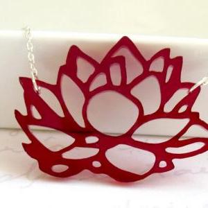 Red Lotus Flower Necklace - Lotus Jewelry - Flower..