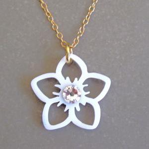 Delicate Flower Necklace With Swarovski - Crystal..