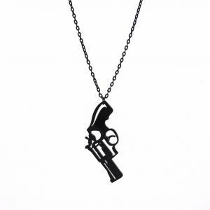 A Pistol Pendant Long Necklace - Gun Jewelry -..
