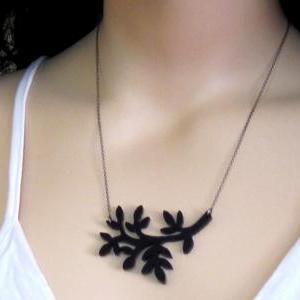 Sweet Leaf Necklace - Branch Necklace - Black..