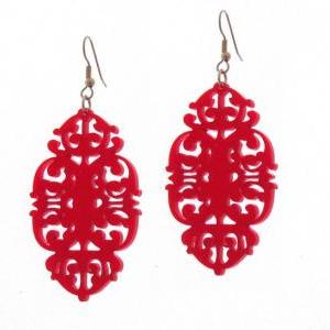 Baronyka Red Victorian Lace Statement Earrings -..