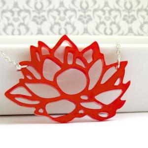 Red Lotus Flower Pendant Necklace - Contemporary..