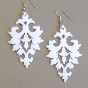 Damask White Earrings - Bridal Jewelry - Elegant..