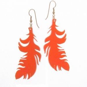 Orange Feathers Earrings - Minimalist Jewelry -..