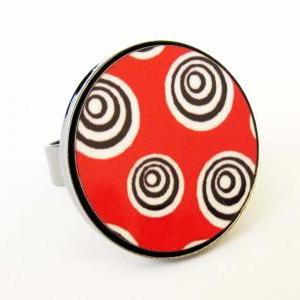 Summer Collection- Circles In Red And White - Ring