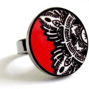 Baronyka Indian Flower In Black White Red Ring