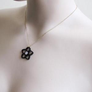 Baronyka Delicate Black Flower Necklace With..
