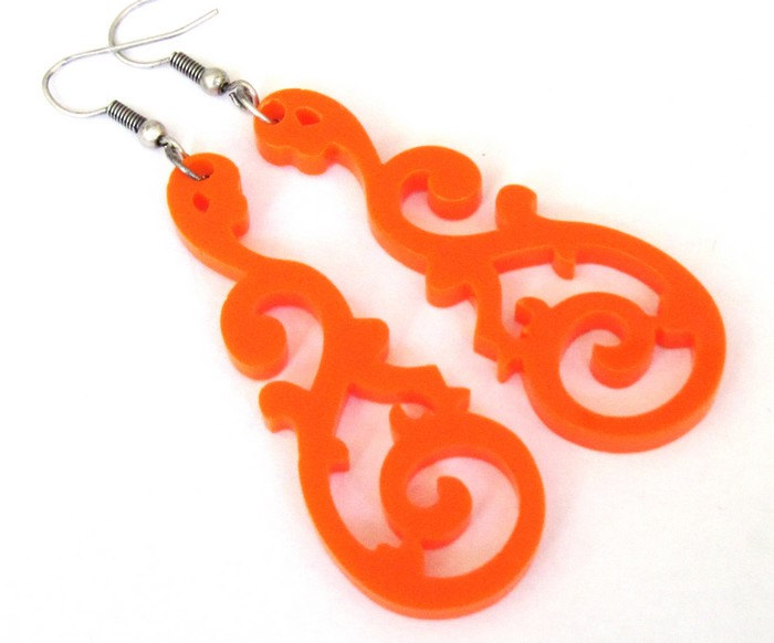 Orange Tattoo Art Earrings - Tattoo Jewelry - Tribal Jewelry - Contemporary Jewelry - Minimalist Jewelry - Everyday Jewelry - Gift For Her