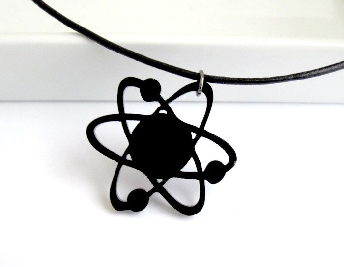 Atom Pendant Necklace - Unisex Necklace - Unisex Jewelry - Sceince Jewelry - Science Necklace - Chemistry Jewelry - Black Jewelry
