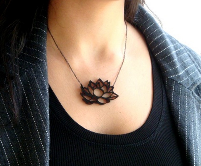 Baronyka Black Lotus Flower Necklace - Lotus Jewelry - Flower Jewelry - Floral Jewelry - Contemporary Jewelry - Nature Jewelry