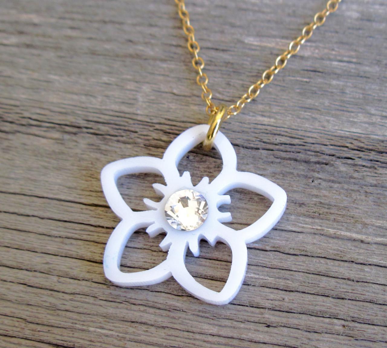 Delicate Flower Necklace With Swarovski - Crystal Necklace - Bridal Necklace - Wedding Necklace - Bridal Statement - Minimalist Jewelry