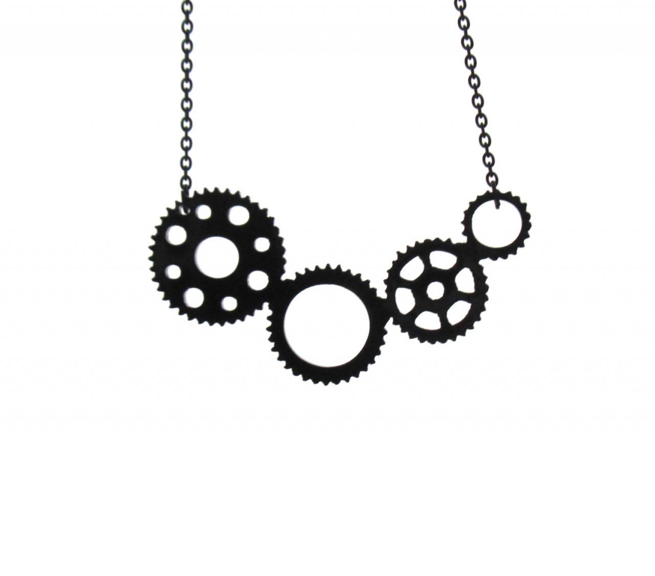 Industrial Steampunk Gear Necklace - Steampunk Jewelry - Minimalist Jewelry - Geometric Jewelry - Circle Jewelry - Gift For Her