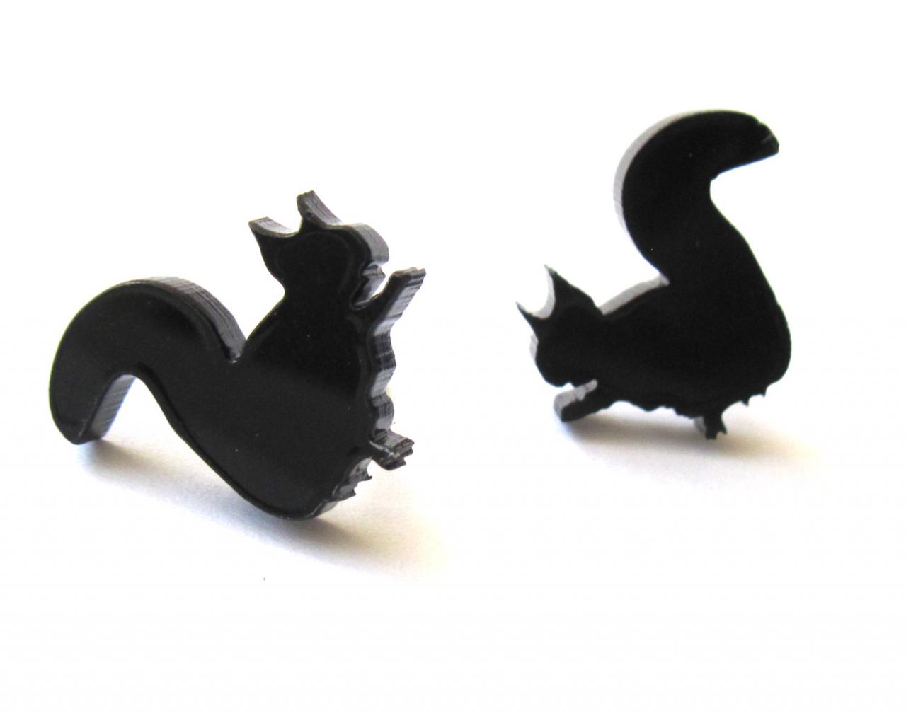 Baronyka Sweet Squirrel Stud Earrings - Squirrel Jewelry - Nature Jewelry - Animal Jewelry - Black Jewelry - Cute Jewelry - Gift For Her