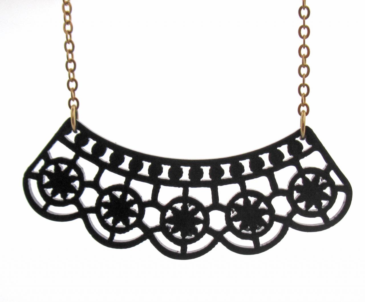 Black Lace Necklace - Minimalist Jewelry - Art Jewelry - Gift For Her - Cocktail Jewelry - Party Jewelry - Prom Jewelry - Elegant Jewelry