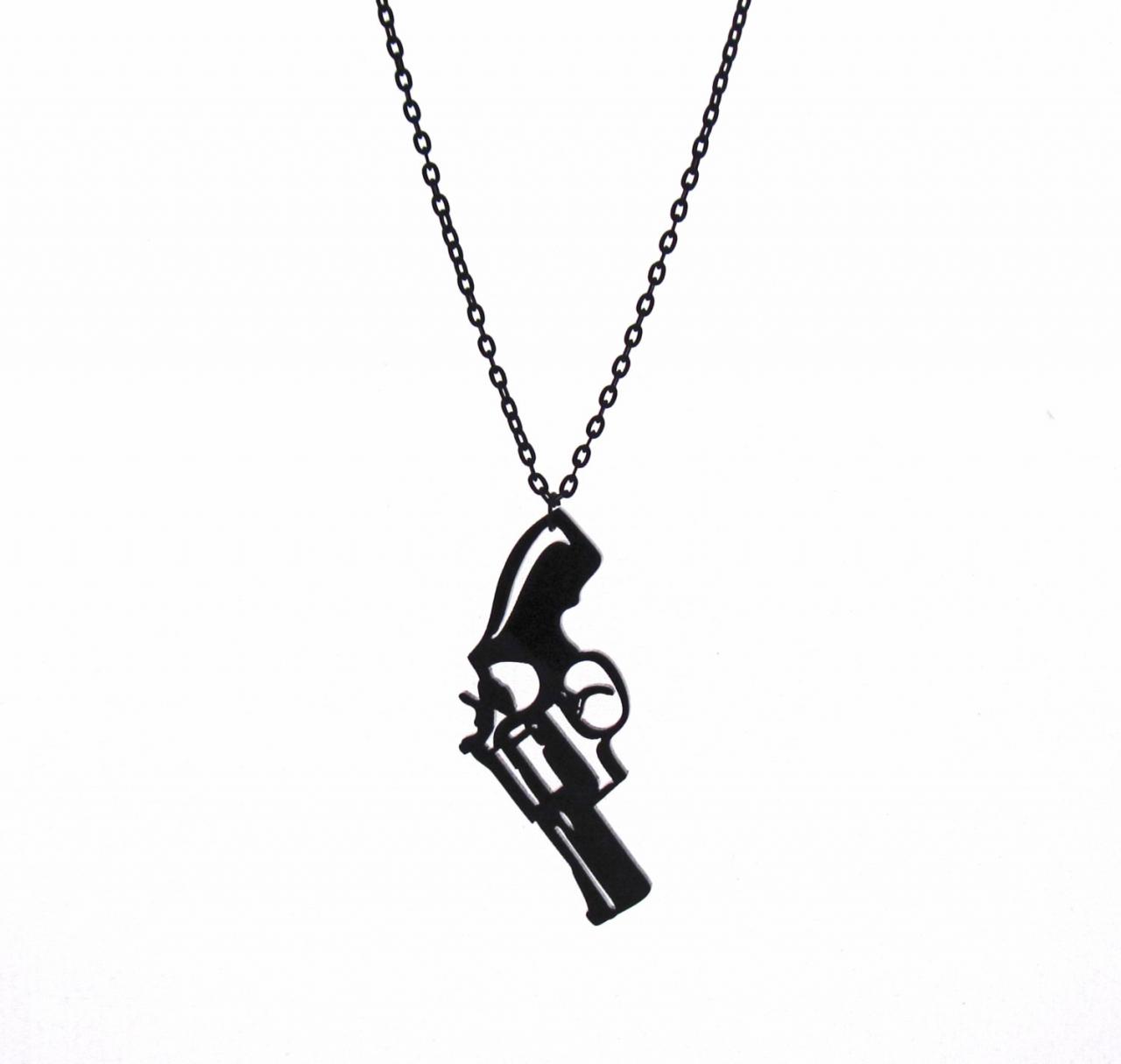 A Pistol Pendant Long Necklace - Gun Jewelry - Cowgirl Jewelry - Revolver Necklace - Cowboy Necklace - Army Necklace - Weapon Jewelry