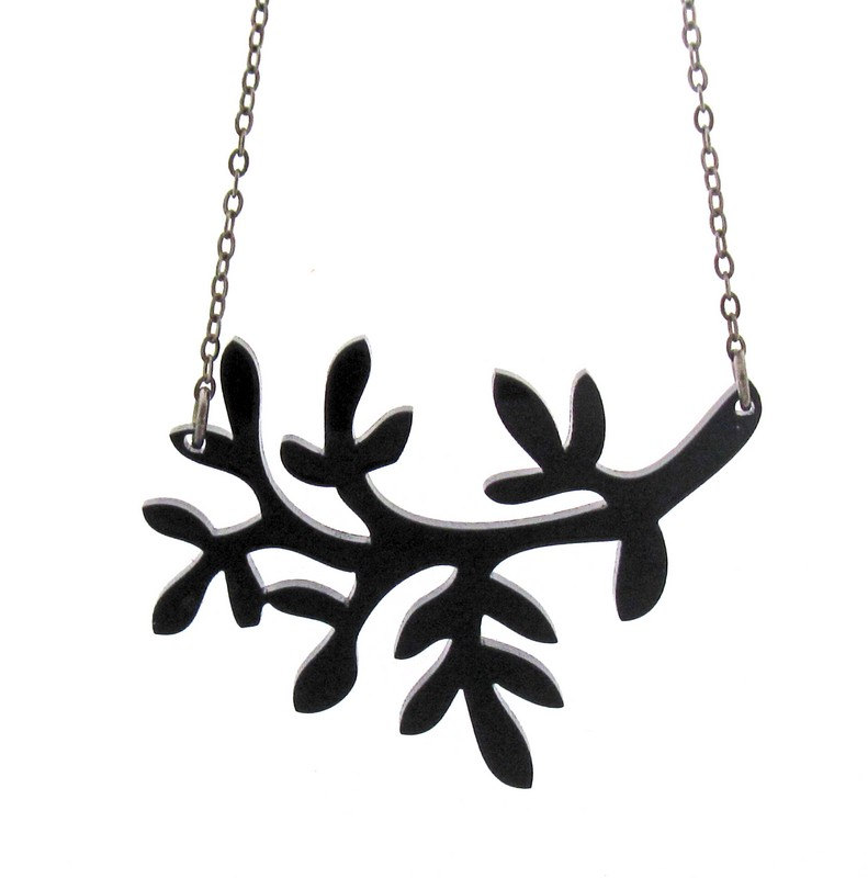 Sweet Leaf Necklace - Branch Necklace - Black Jewelry - Modern Jewelry - Minimalist Jewelry - Gift For Her - Fun Jewelry