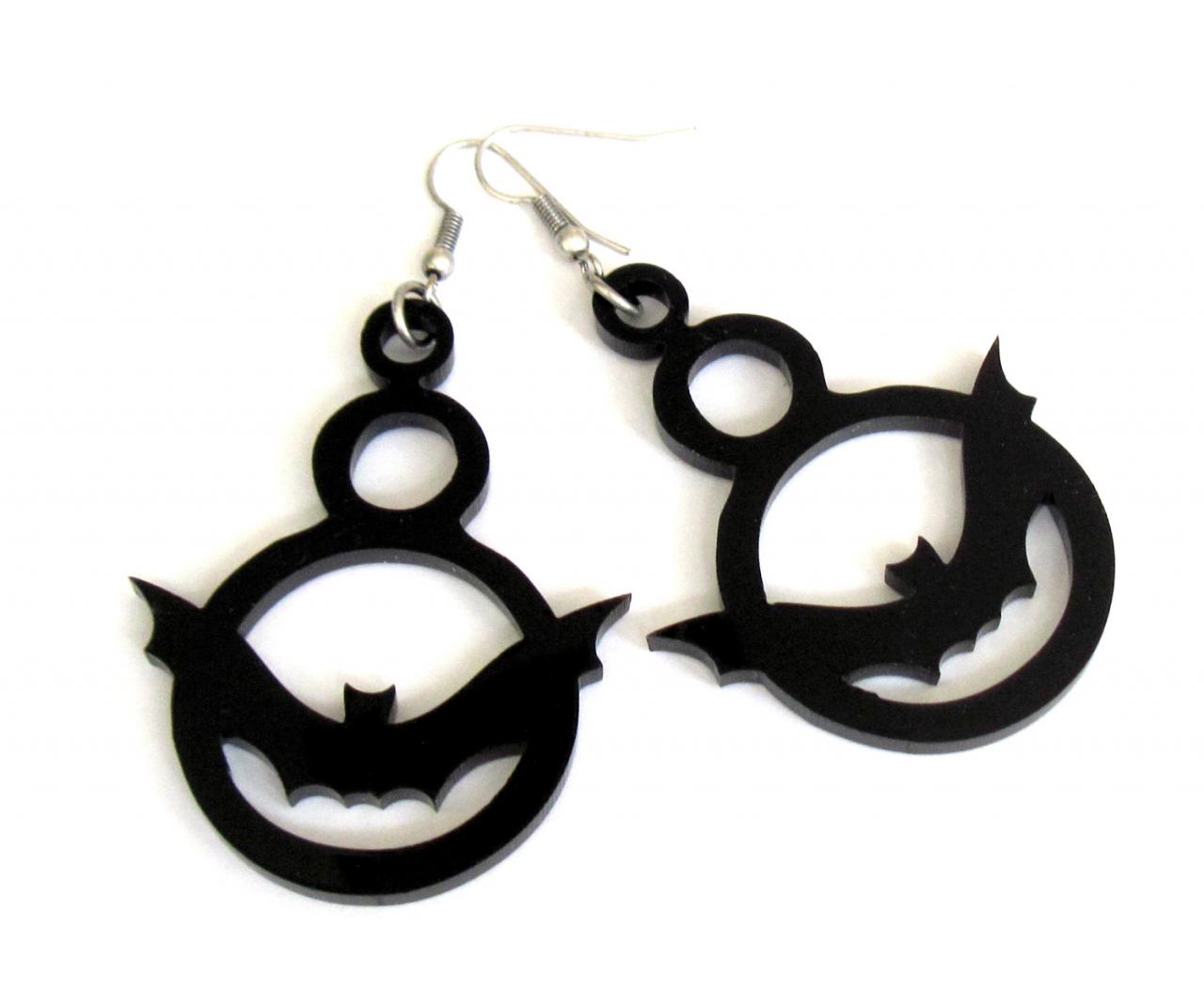 Baronyka Bat In A Circles Frame Earrings - Geometric Jewelry - Circle Jewelry - Everyday Jewelry - Casual Jewelry - Gift For Her
