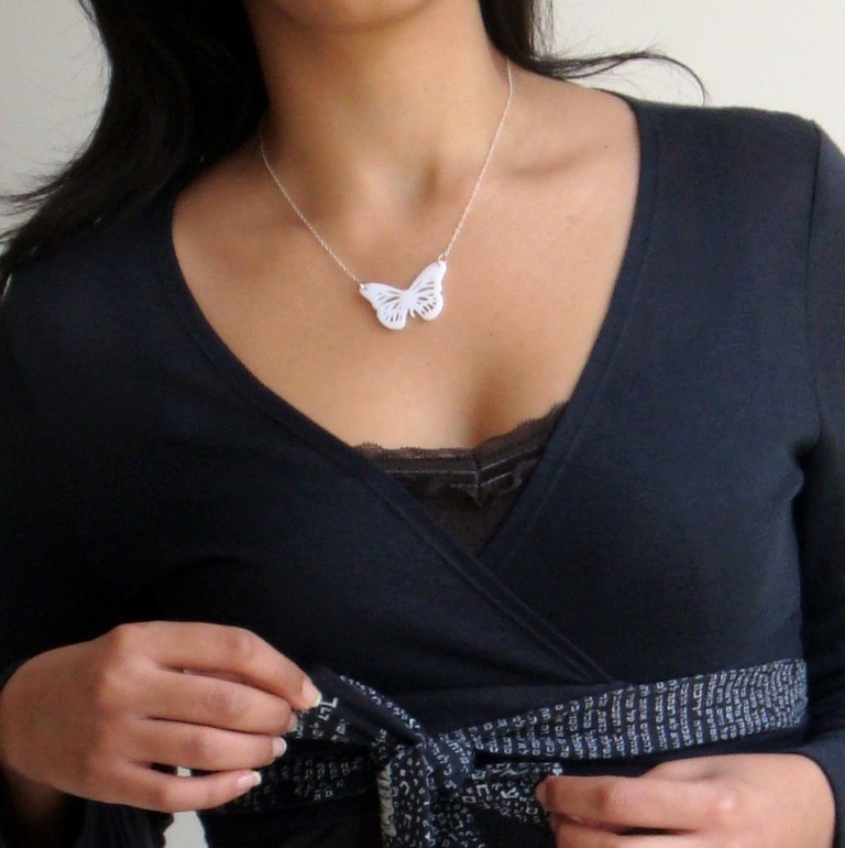 Venus White Butterfly Necklace - Butterfly Jewelry - Nature Jewelry - Image Jewelry - Fun Jewelry - Modern Jewelry - White Jewelry