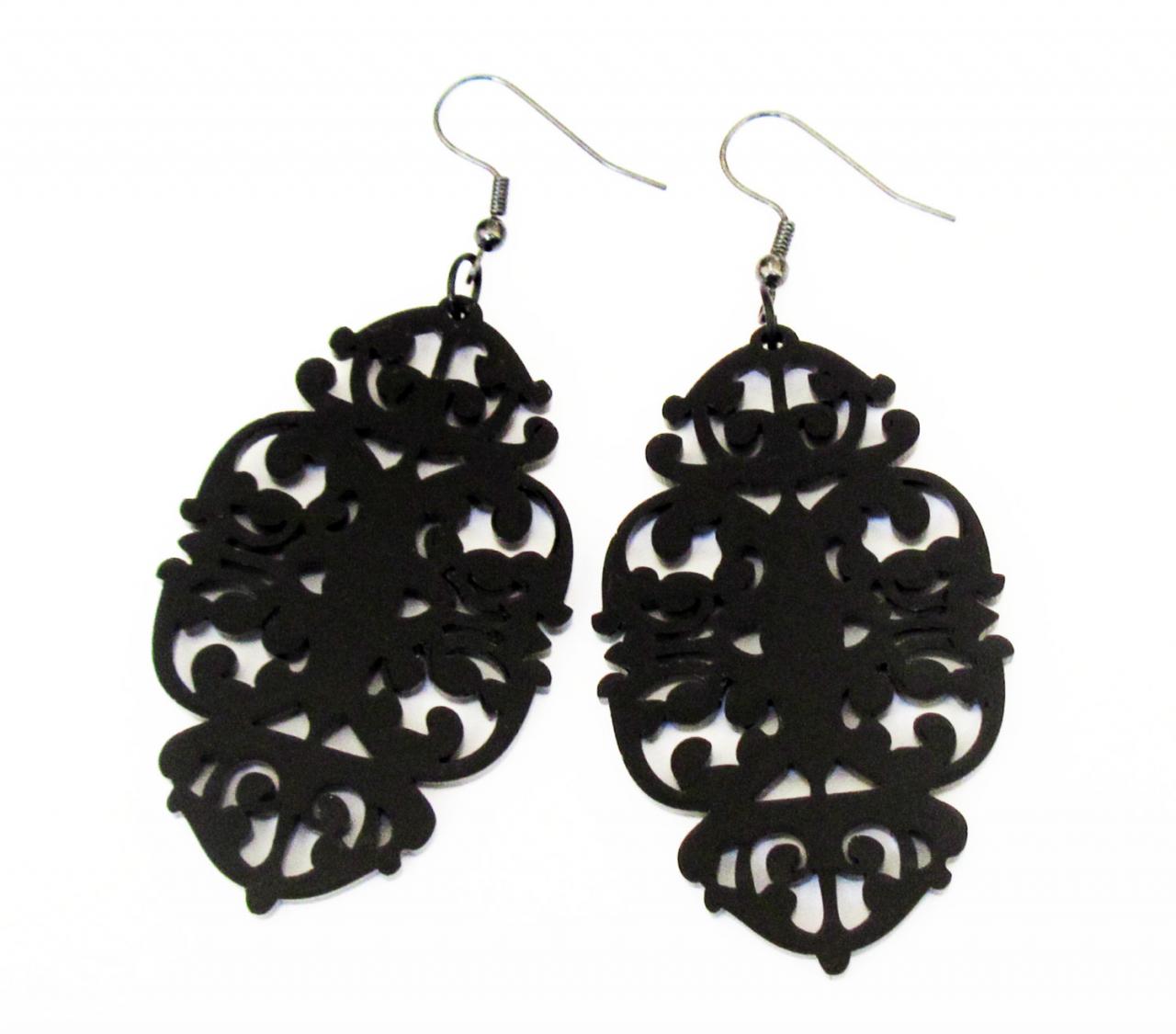 Baronyka Mystery - Victorian Lace Statement Earrings - Elegant Jewelry - Modern Jewelry - Contemporary Jewelry - Black Jewley - Gift For He
