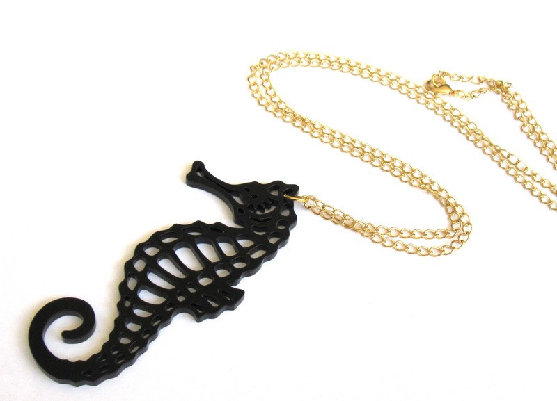 Black Seahorse Long Necklace - Sea Jewelry - Sea Lover Necklace - Gift For Her - Fun Jewelry - Ocean Jewelry