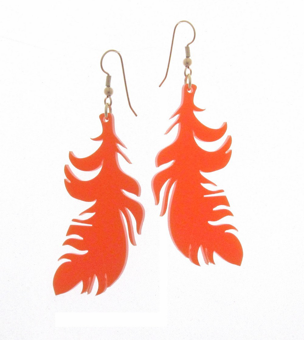 Orange Feathers Earrings - Minimalist Jewelry - Gift For Her - Romantic Jewelry - Modern Jewelry - Everyday Jewelry - Summer Jewelry