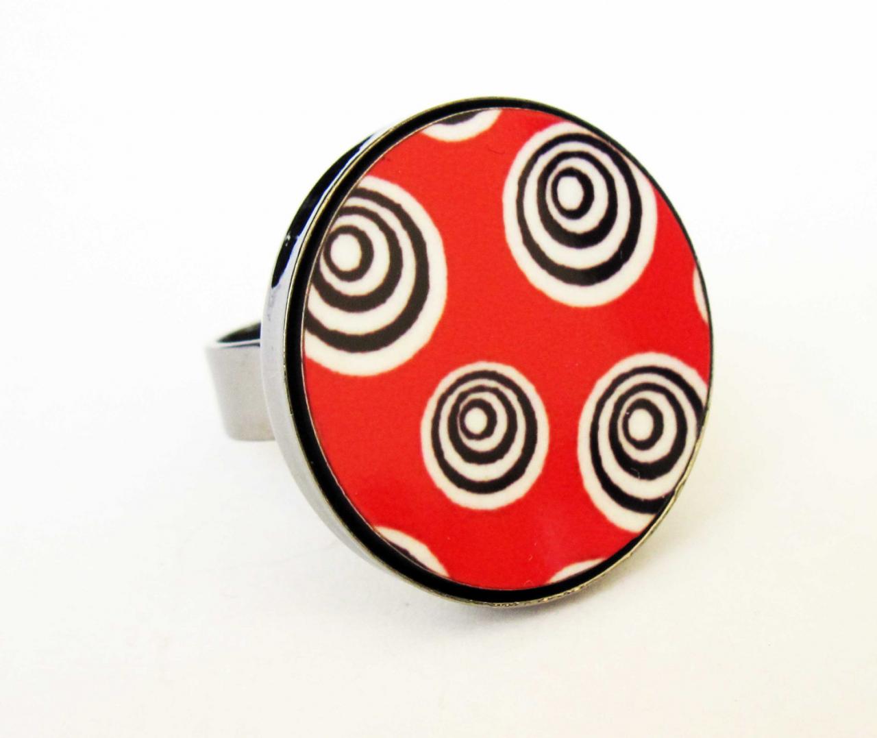 Summer Collection- Circles In Red And White - Ring
