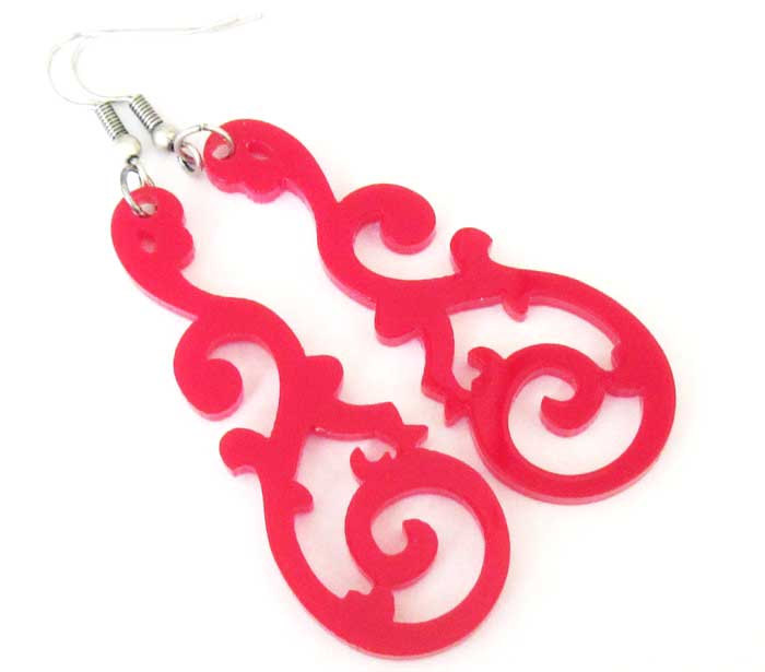 Red Tattoo Art Earrings - Tattoo Jewelry - Tribal Jewelry - Spiral Jewelry - Swirl Jewelry - Casual Jewelry - Summer Jewelry - Gift For Her