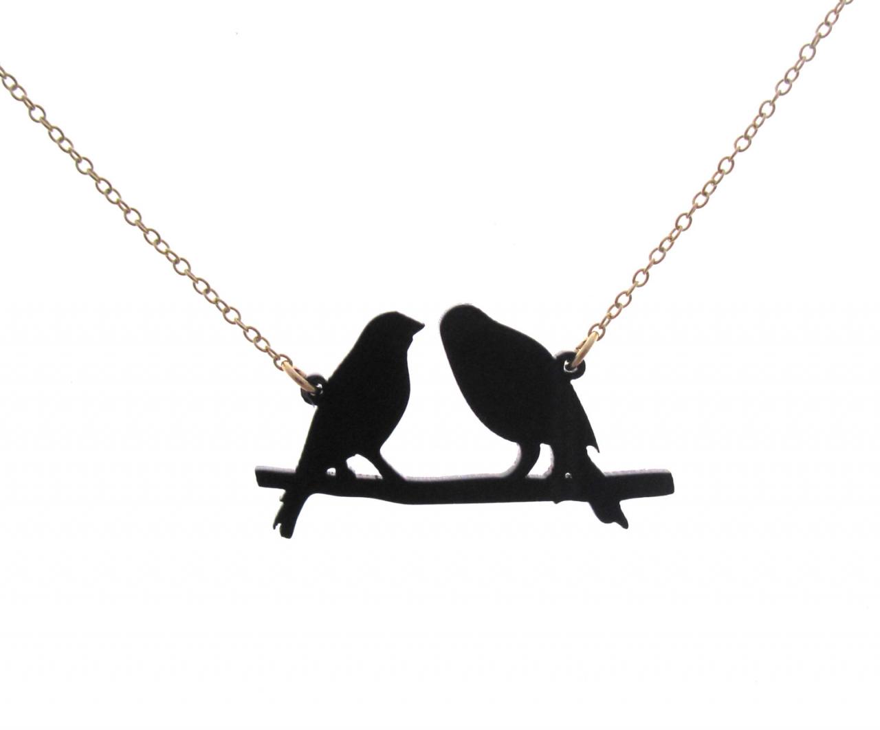 Birds On A Wire Necklace - Bird Jewelry - Bird Necklace - Love Birds Necklace - Couple Birds - Bird And Branch Jewelry - Lovebird Necklac