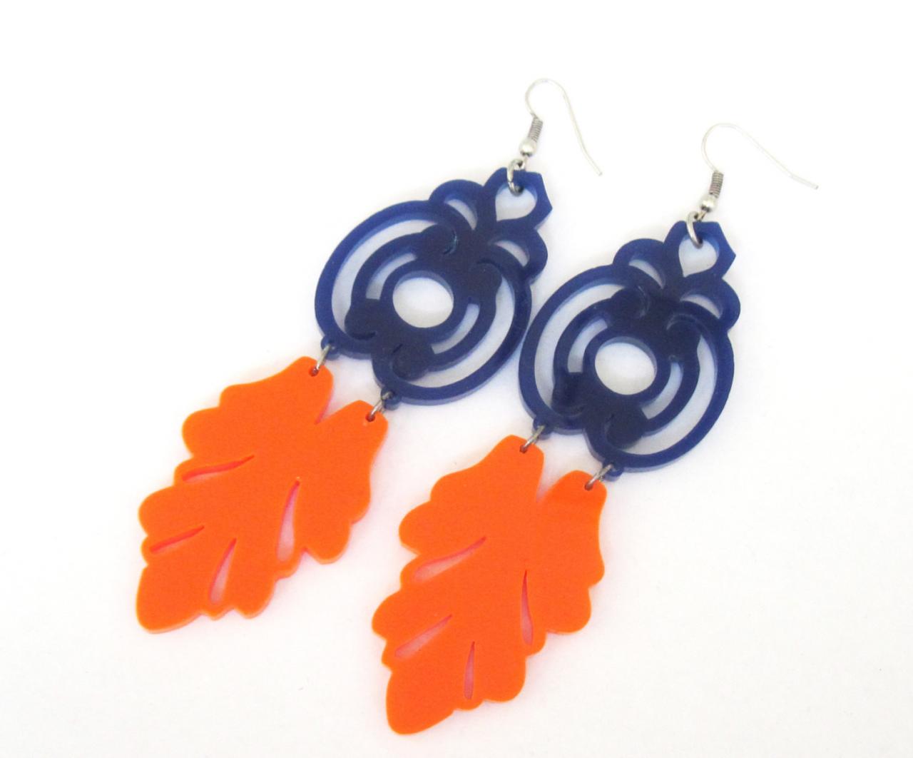 Blue And Orange Florentine Earrings - Prom Jewelry - Prom Earrings - Bridesmade Jewelry - Bridesmade Gift - Party Jewelry - Wedding Jewelry